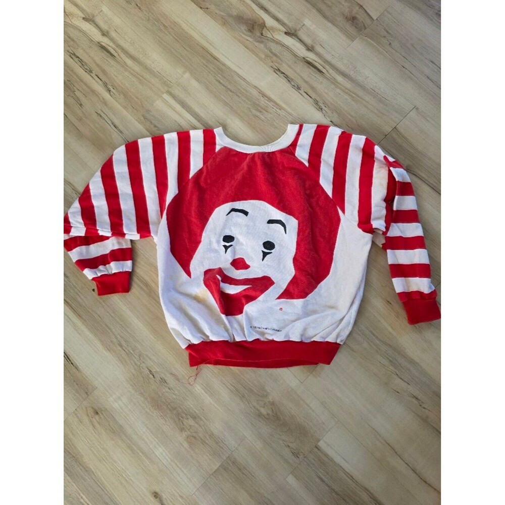 Vtg 90s Unisex  Red White Stripe Sleeve McDonalds Ronald Sweatshirt